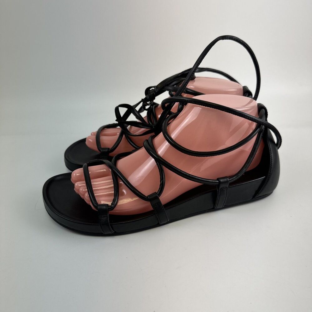 MICHAEL Michael Kors Vero Lace Up Gladiator Sandal Flat Black Leather Womens 9 - Picture 3 of 14